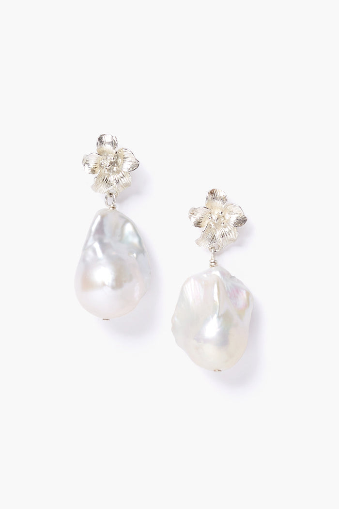 chan luu Silver Hibiscus Pearl Drop Earrings Earrings