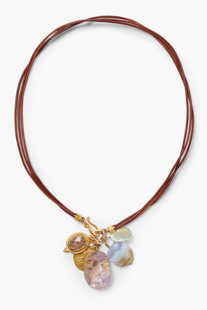 chan luu Traveler Leather Charm Necklace Amethyst Necklaces