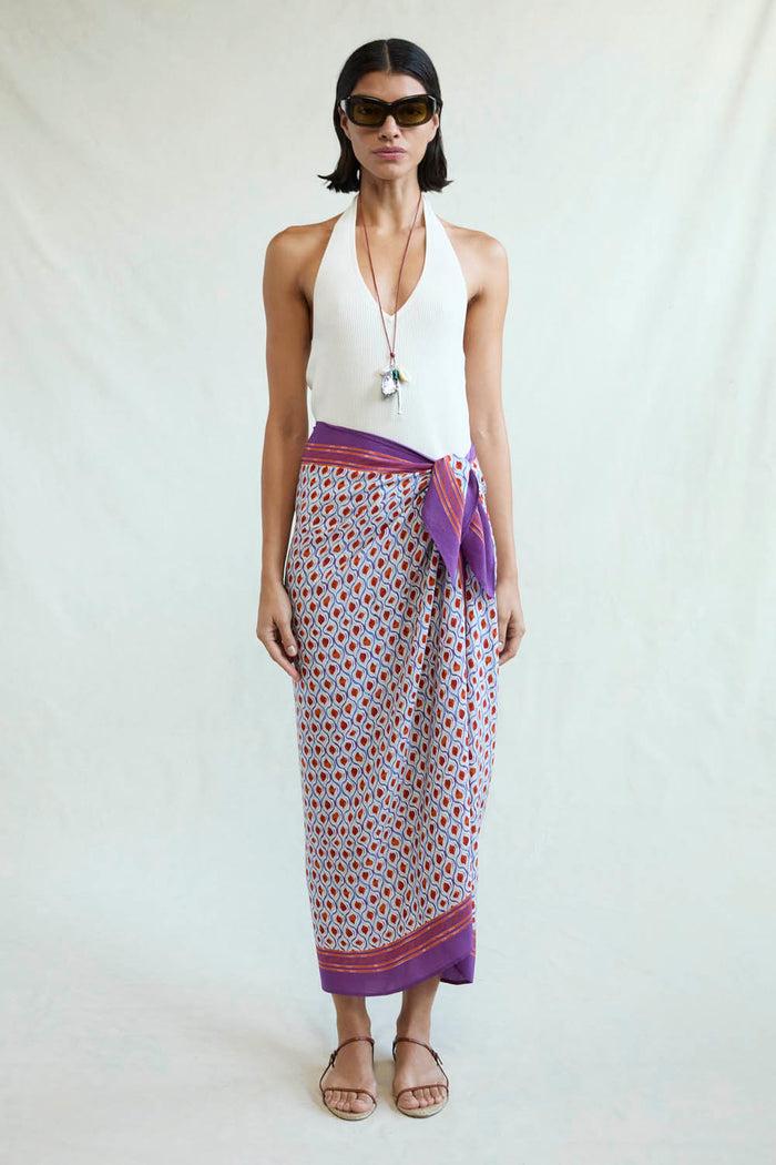 chan luu Watercolor Tile Print Silk Sarong Dhalia RTW