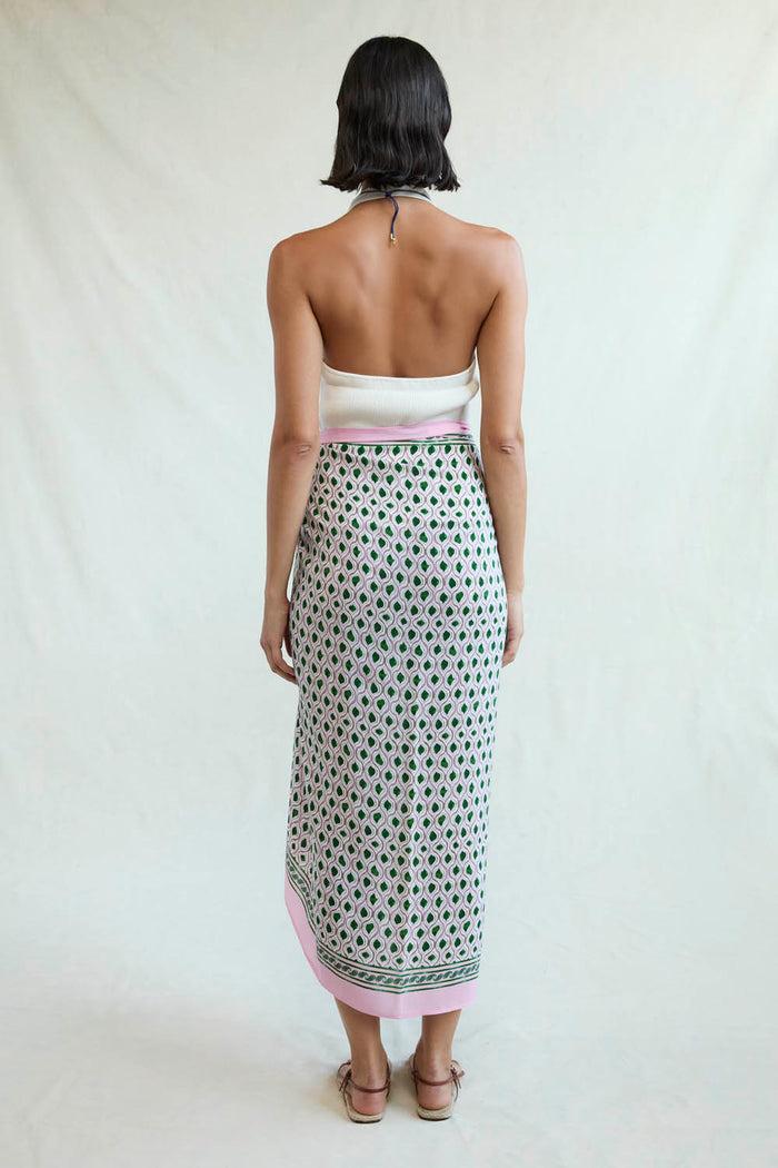 Chan Luu Watercolor Tile Print Silk Sarong Green RTW