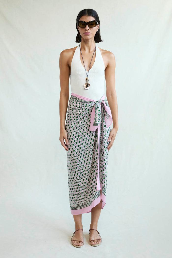 chan luu Watercolor Tile Print Silk Sarong Green RTW