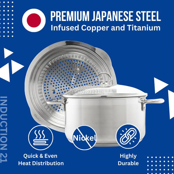 Chantal Induction 21 Steel 6 Qt. Casserole & Steamer/Pasta Insert