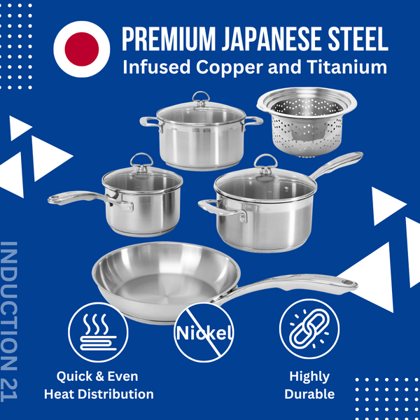 Chantal Induction 21 Steel Cookware Set & Steamer/Pasta Insert (8 Pc.)