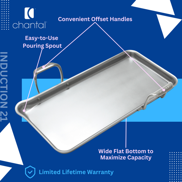 Chantal Induction 21 Steel Heavy-Gauge Tri-ply Griddle (19 In. X 9.5 In.)