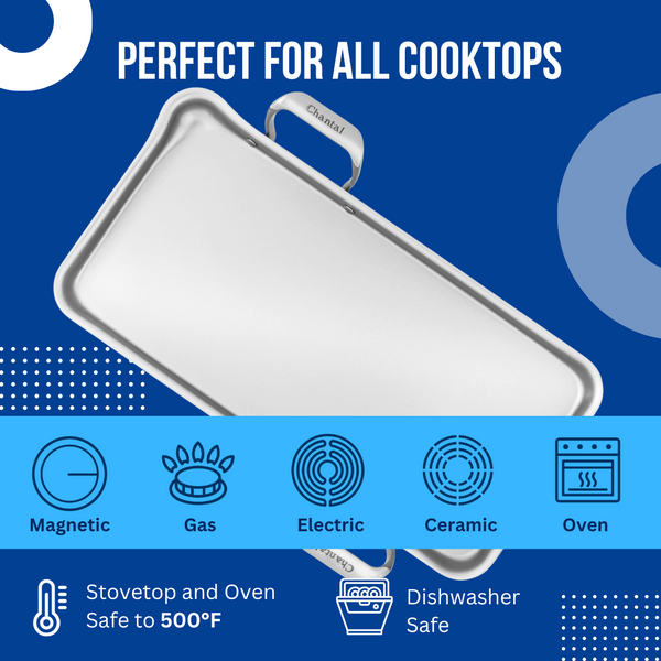 Chantal Induction 21 Steel Heavy-Gauge Tri-ply Griddle (19 In. X 9.5 In.)