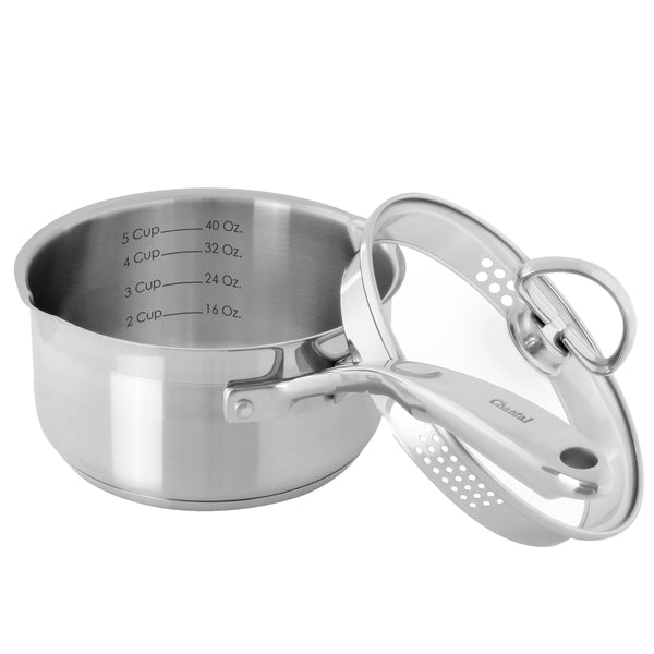 chantal Induction 21 Steel Saucepan with Pour Spout and Strainer (1.25 Qt.)