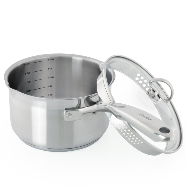 chantal Induction 21 Steel Saucepan with Pour Spout and Strainer (2.5 Qt.)