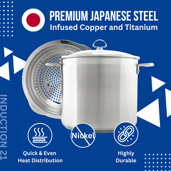 Chantal Induction 21 Steel Stockpot With Lid (12 Qt.) & Steamer/Pasta Insert