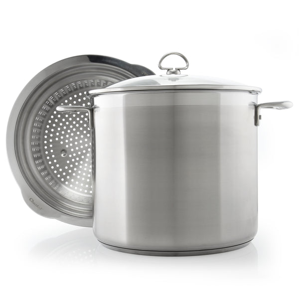 chantal Induction 21 Steel Stockpot with Lid (12 Qt.) & Steamer/Pasta Insert