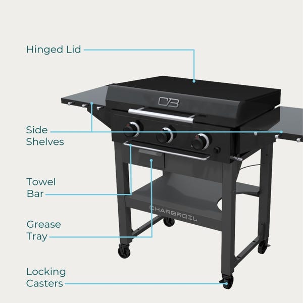 Char Broil PERFORMANCE SERIES™ 28" XL PROPANE GAS GRIDDLE WITH CART 3 BURNER FLAT TOP GRILL