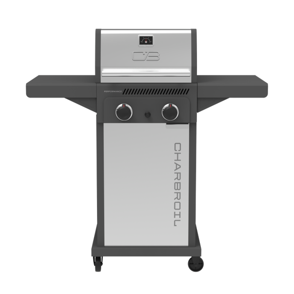char broil Performance Series™ FlavorMax™ 2 Burner Gas Grill Cabinet with Foldable Side Shelves Gray Stainless