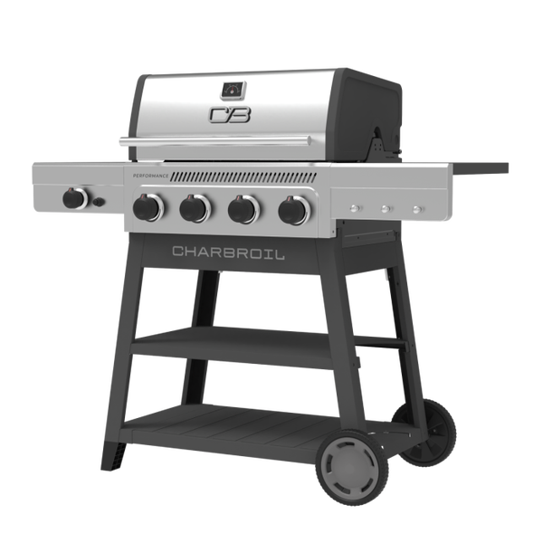 Char Broil Performance Series™ FlavorMax™ 4 Burner Cart Gas Grill With Side Burner Gray Stainless