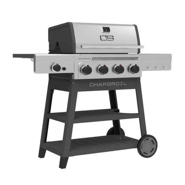 Char Broil Performance Series™ FlavorMax™ 4 Burner Cart Gas Grill With Side Burner Gray Stainless