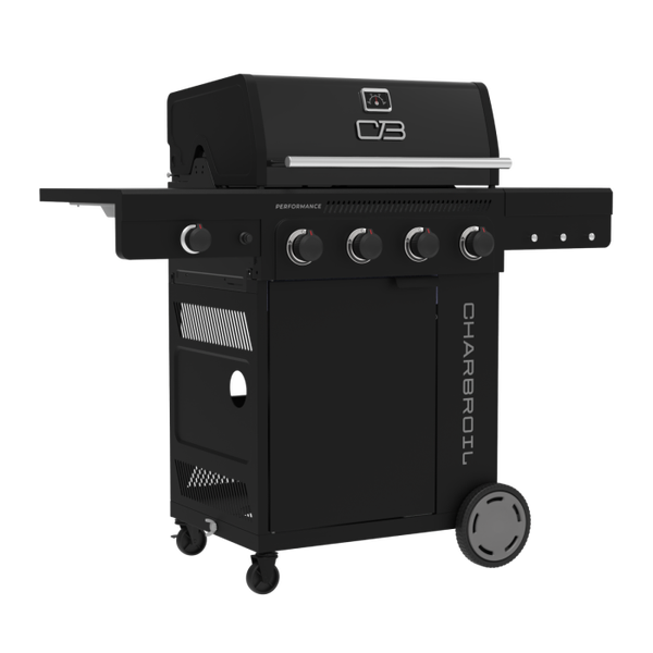Char Broil Performance Series™ FlavorMax™ 4 Burner Gas Grill Cabinet With Side Burner Black Stainless