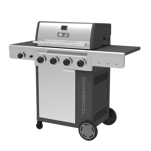 Char Broil Performance Series™ FlavorMax™ 4 Burner Gas Grill Cabinet With Side Burner Gray Stainless