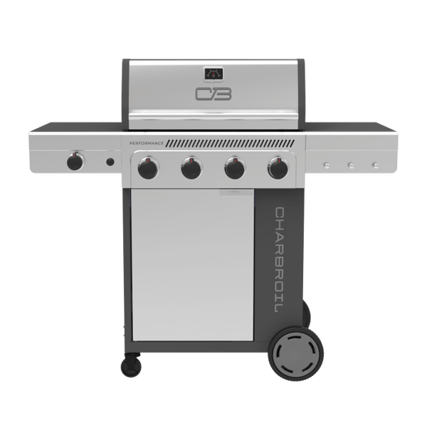 char broil Performance Series™ FlavorMax™ 4 Burner Gas Grill Cabinet with Side Burner Gray Stainless