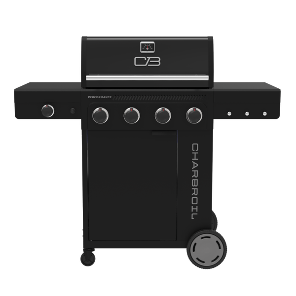 char broil Performance Series™ FlavorMax™ 4 Burner Gas Grill Cabinet with Side Burner Black Stainless