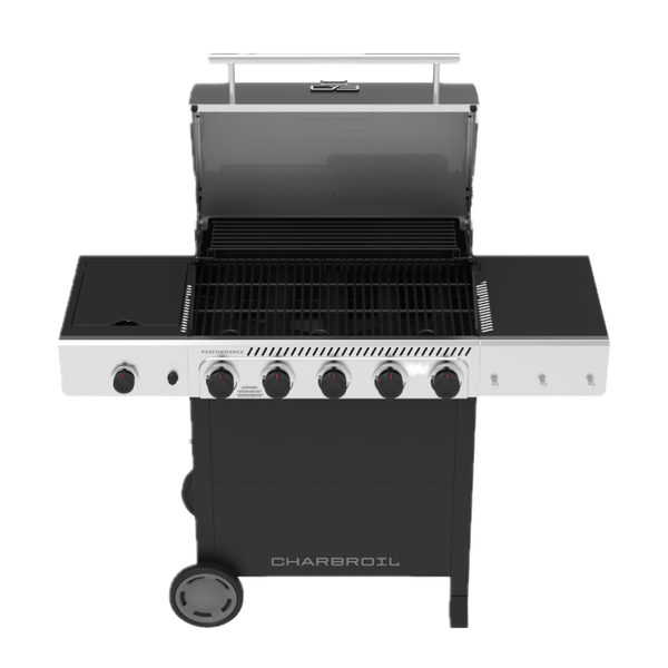 Char Broil Performance Series™ FlavorMax™ 5 Burner Cart Gas Grill With Side Burner Black Stainless