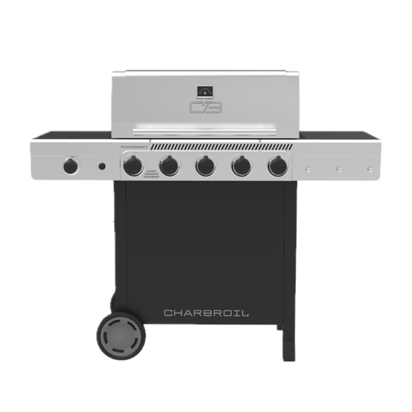 char broil Performance Series™ FlavorMax™ 5 Burner Cart Gas Grill with Side Burner Black Stainless