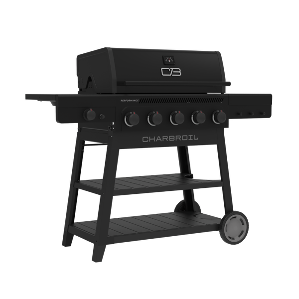 Char Broil Performance Series™ FlavorMax™ 5 Burner Gas Grill Cart With Side Burner Blackout