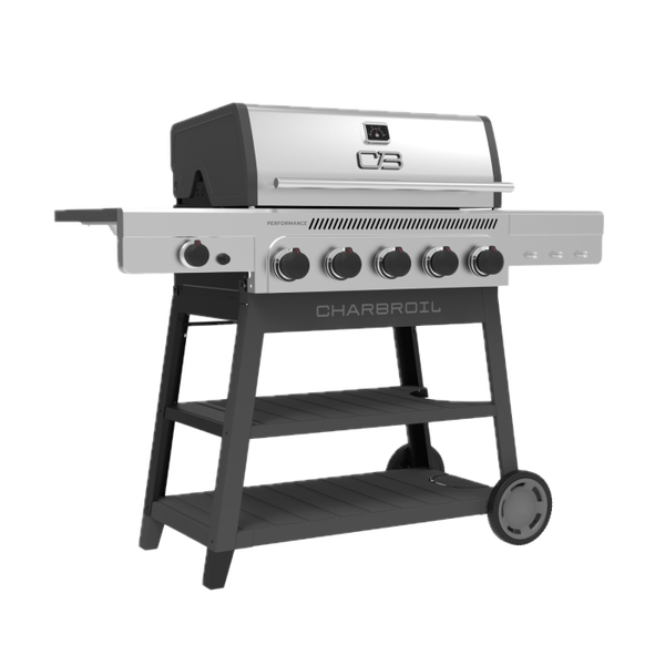 Char Broil Performance Series™ FlavorMax™ 5 Burner Gas Grill Cart With Side Burner Gray Stainless