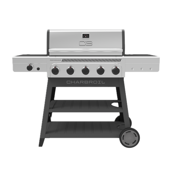 char broil Performance Series™ FlavorMax™ 5 Burner Gas Grill Cart with Side Burner Gray Stainless