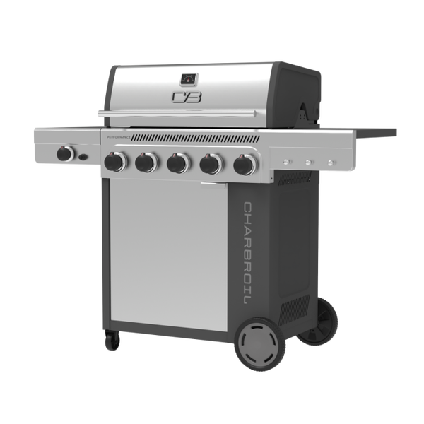 Char Broil Performance Series™ FlavorMax™ 5 Burner Gas Grill Cabinet With Side Burner Gray Stainless