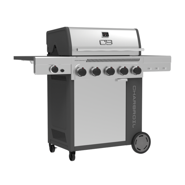 Char Broil Performance Series™ FlavorMax™ 5 Burner Gas Grill Cabinet With Side Burner Gray Stainless