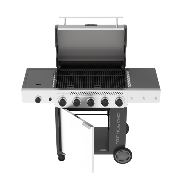 Char Broil Performance Series™ FlavorMax™ 5 Burner Gas Grill Cabinet With Side Burner Gray Stainless