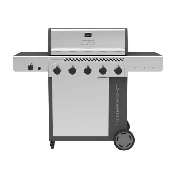 char broil Performance Series™ FlavorMax™ 5 Burner Gas Grill Cabinet with Side Burner Gray Stainless