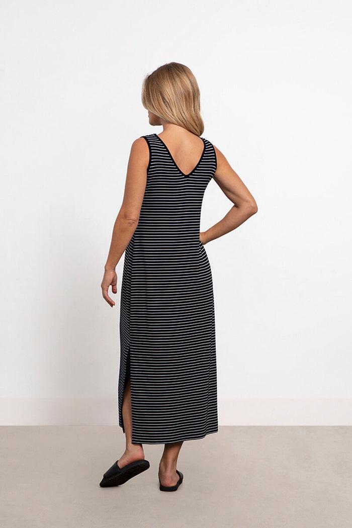 Charisma Bamboo Stripe Reversible Slit Dress Dress Black/White
