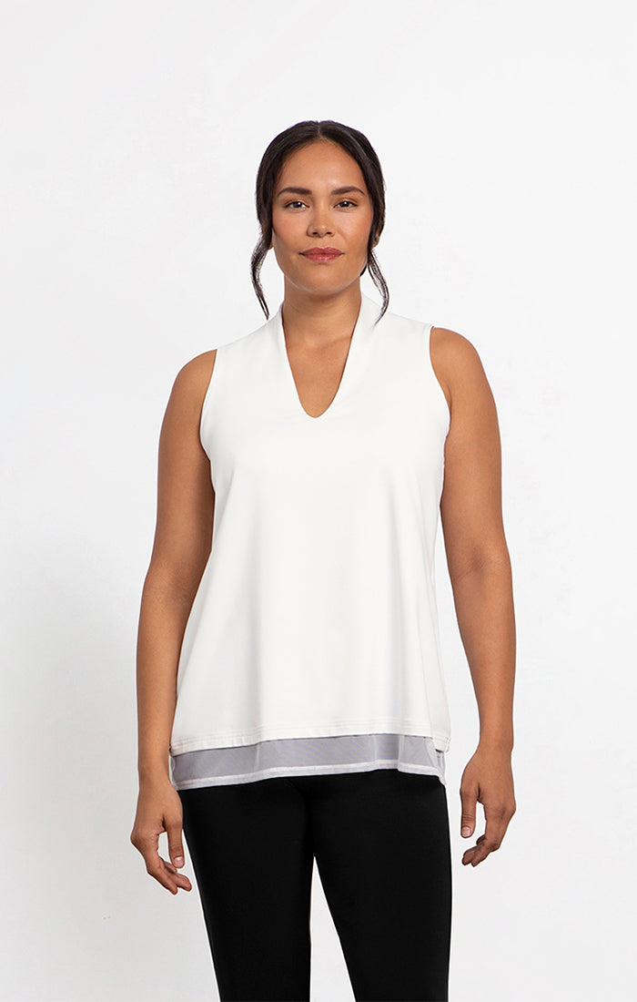 charisma Deep V Trapeze Tank - Mesh Top White