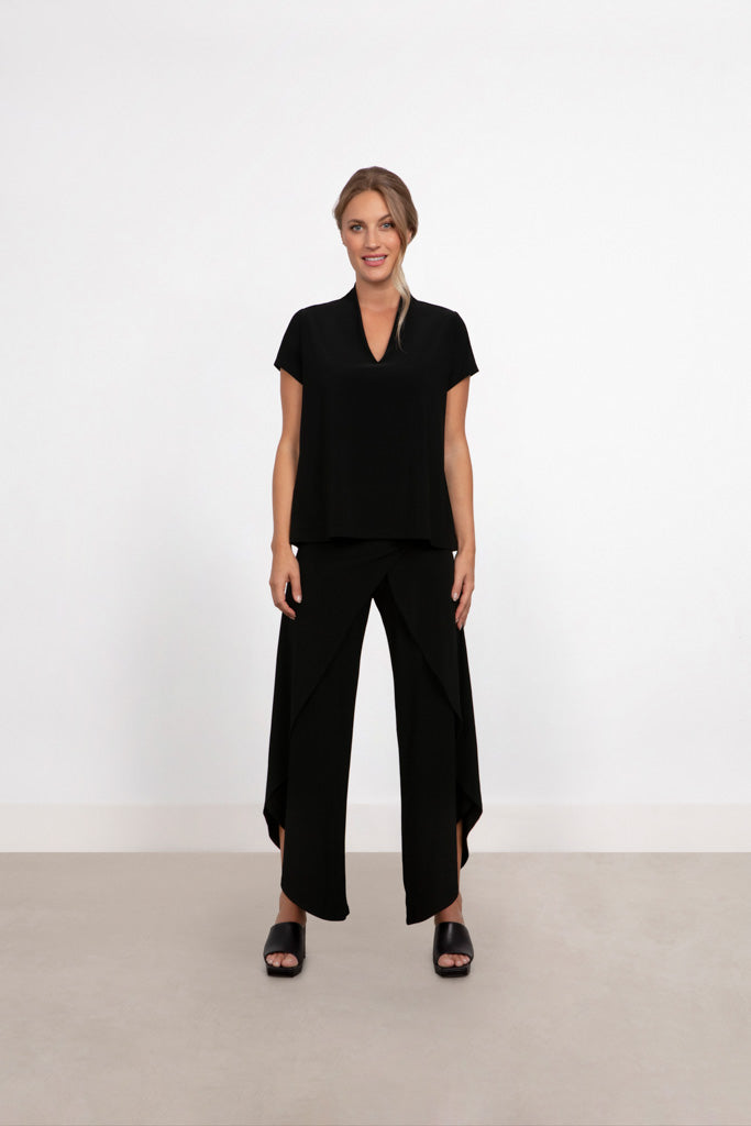 Charisma Deep V Trapeze Top Cap Sleeve Top Black