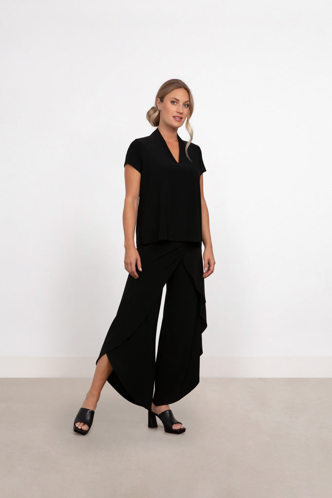 charisma Deep V Trapeze Top Cap Sleeve Top Black