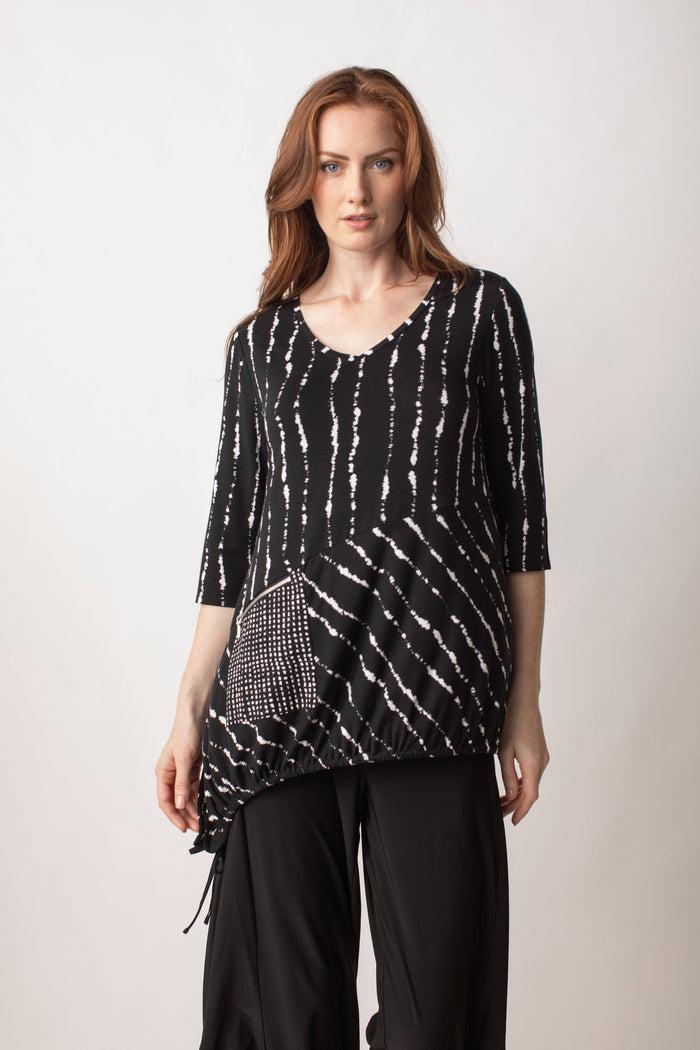 Charisma Drawstring Tunic Top Black/White