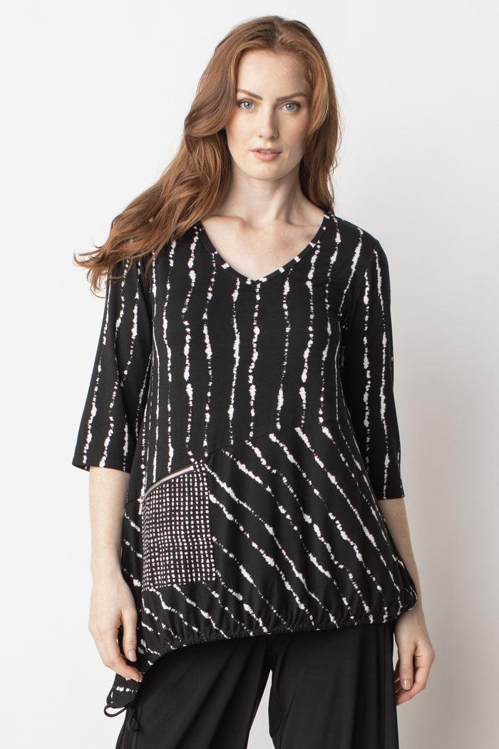 Charisma Drawstring Tunic Top Black/White