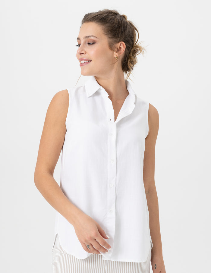 Charisma Sleeveless Collar Shirt Top White