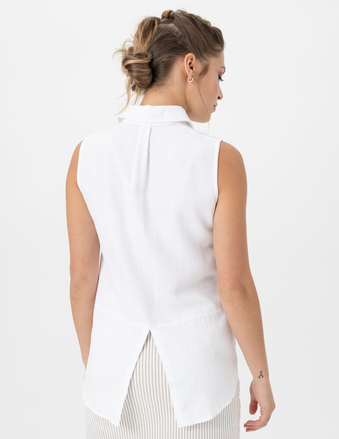 Charisma Sleeveless Collar Shirt Top White