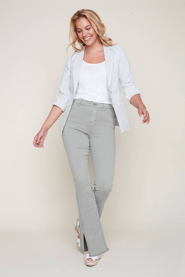 Charisma Striped 3/4 Sleeve Blazer Jacket Chambray