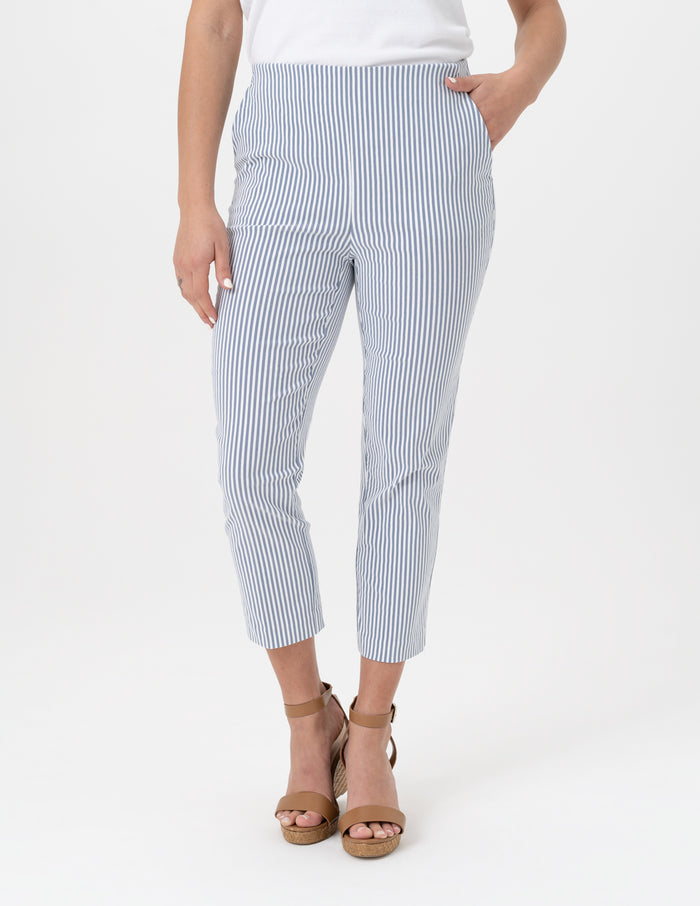 Charisma Striped Cropped Pant Bottom Chambray