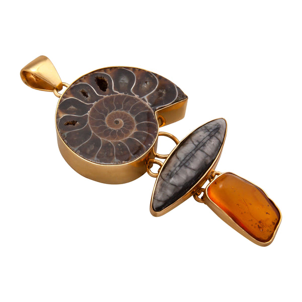 Charles Albert Alchemia Ammonite Orthoceras & Amber Pendant Alchemia Pendants
