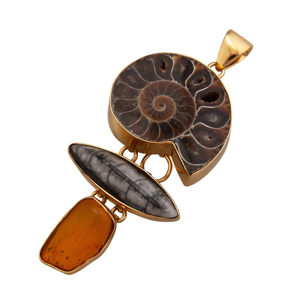 Charles Albert Alchemia Ammonite Orthoceras & Amber Pendant Alchemia Pendants