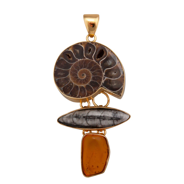charles albert Alchemia Ammonite Orthoceras & Amber Pendant Alchemia Pendants