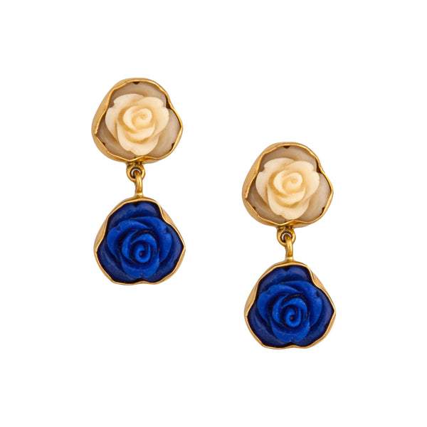 charles albert Alchemia Beige and Blue Resin Rose Post Earrings Alchemia Earrings