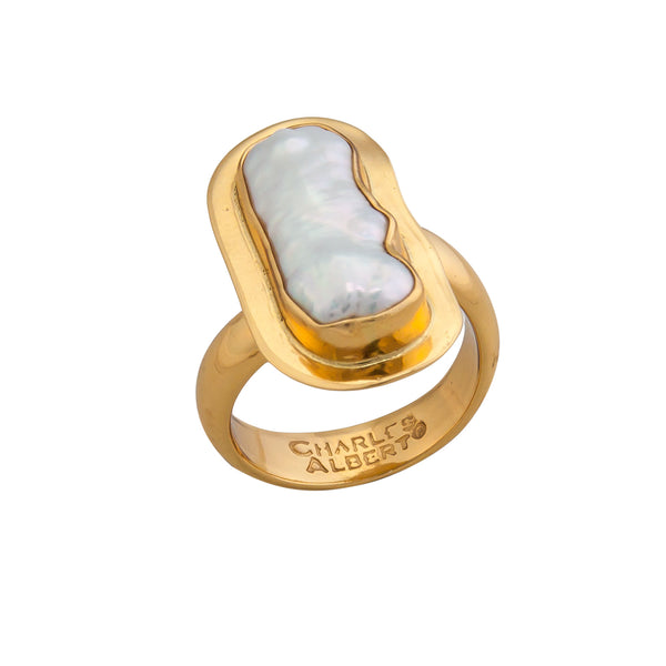 Charles Albert Alchemia Biwa Pearl Adjustable Ring With Detailed Edge Alchemia Rings