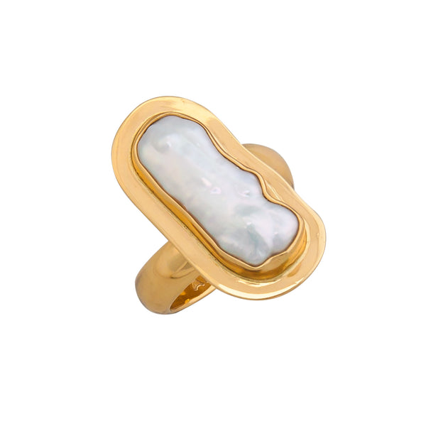 Charles Albert Alchemia Biwa Pearl Adjustable Ring With Detailed Edge Alchemia Rings
