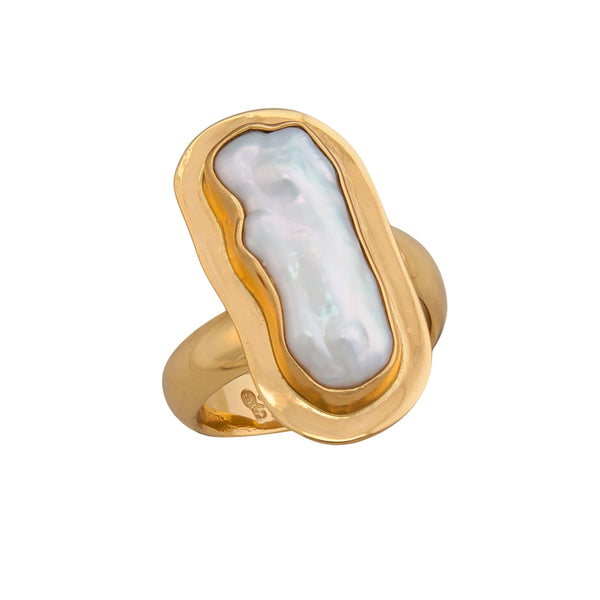 charles albert Alchemia Biwa Pearl Adjustable Ring with Detailed Edge Alchemia Rings