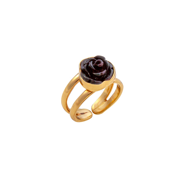 charles albert Alchemia Black Resin Rose Cuff Adjustable Ring Alchemia Rings