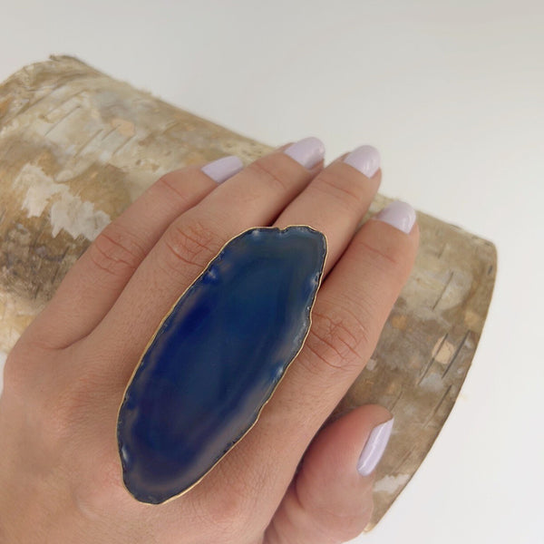 Charles Albert Alchemia Blue Agate Slice Adjustable Ring 30% Off - Discontinued Items