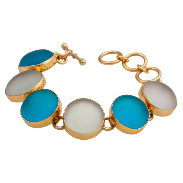 Charles Albert Alchemia Blue And White Recycled Glass Round Bracelet Alchemia Bracelets + Cuffs